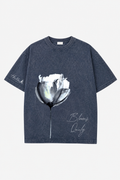 BLOOMS QUIETLY ACID WASH TEE - DARK BLUE