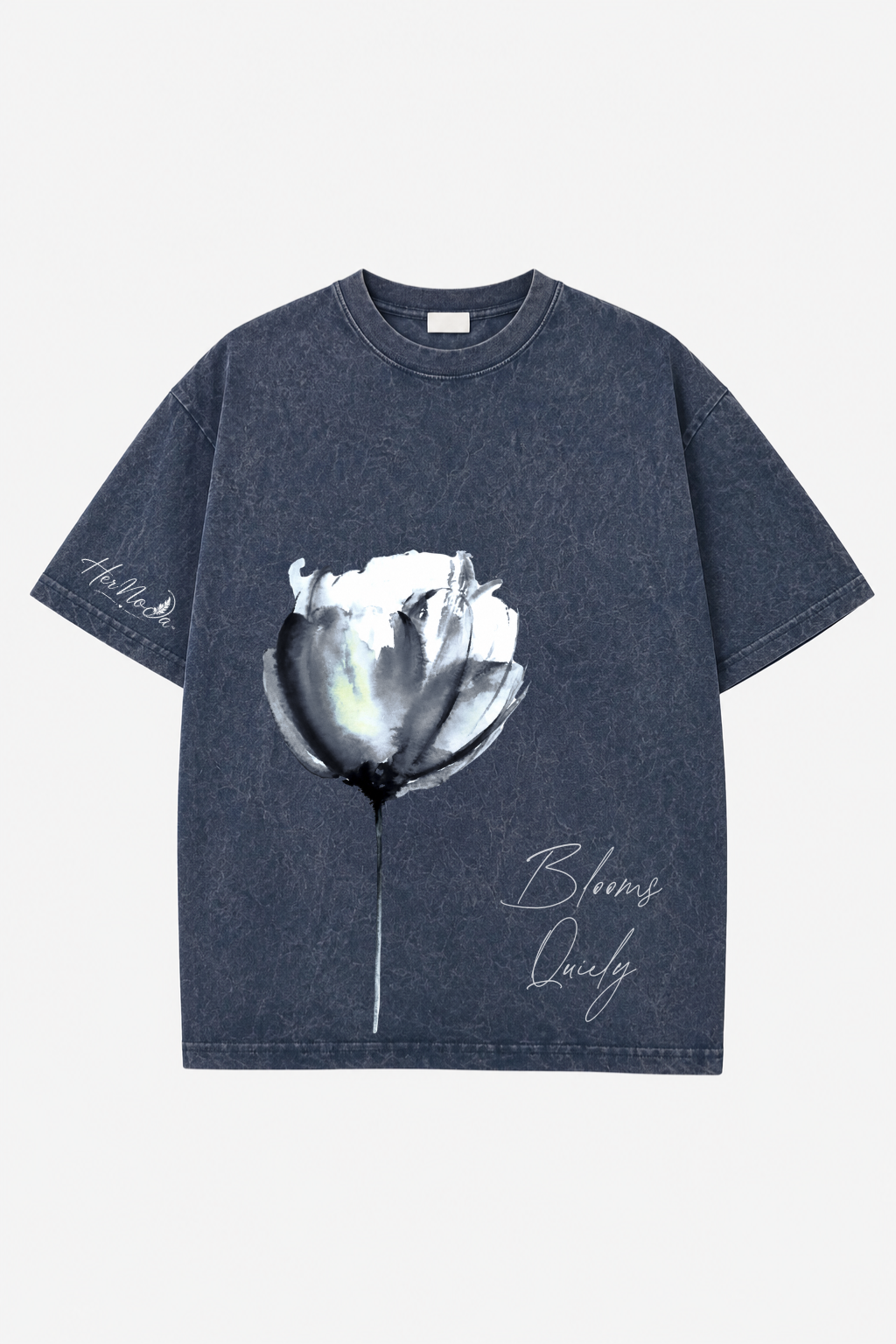 BLOOMS QUIETLY ACID WASH TEE - DARK BLUE