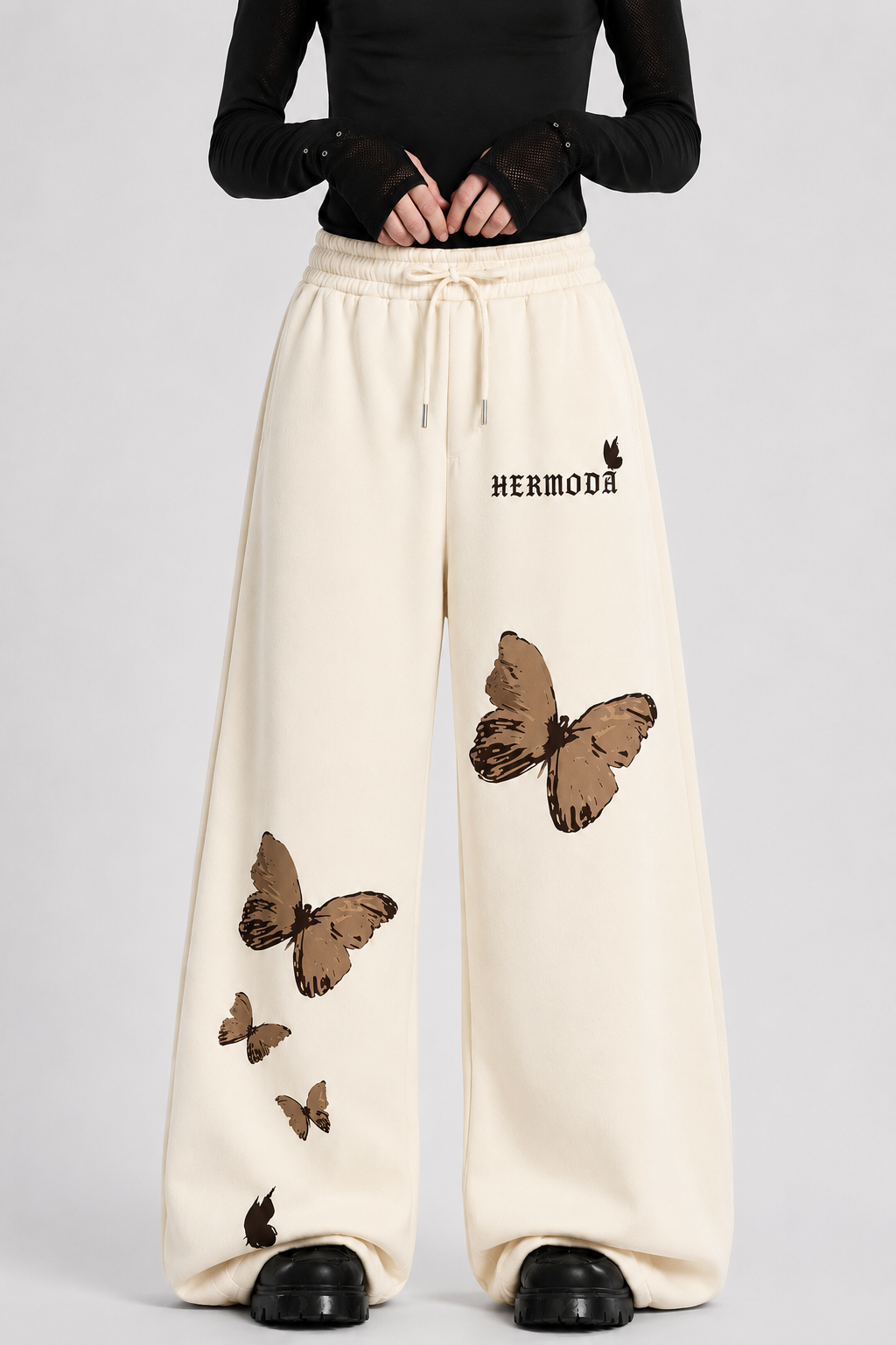LUNA MOCHA BUTTERFLIES BAGGY TROUSER - CREAM