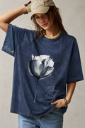 BLOOMS QUIETLY ACID WASH TEE - DARK BLUE
