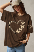 FLUTTER HEART ACID WASH TEE - BROWN