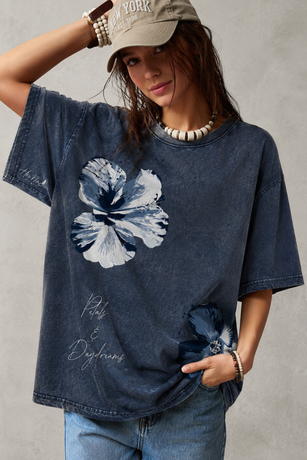 PATELS & DAYDREAMS ACID WASH TEE - DARK BLUE