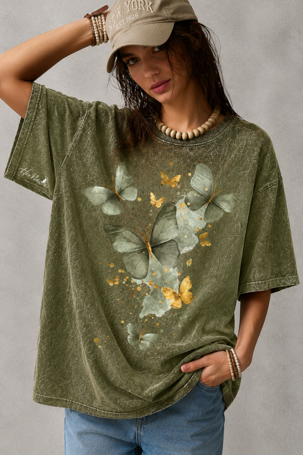 MEDOWS ACID WASH TEE - OLIVE
