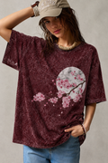 CHERRY BLOSSOM ECLIPSE ACID WASH TEE - MAROON