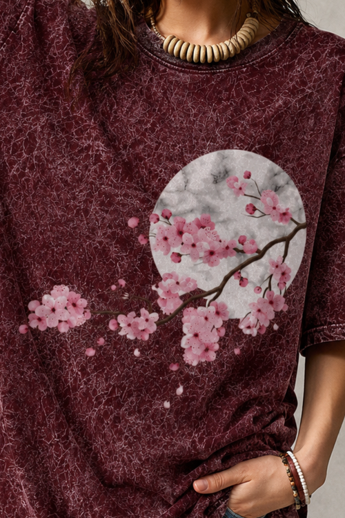 CHERRY BLOSSOM ECLIPSE ACID WASH TEE - MAROON