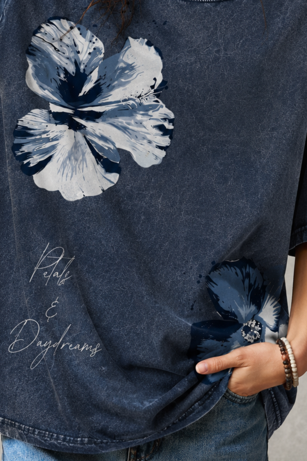 PATELS & DAYDREAMS ACID WASH TEE - DARK BLUE