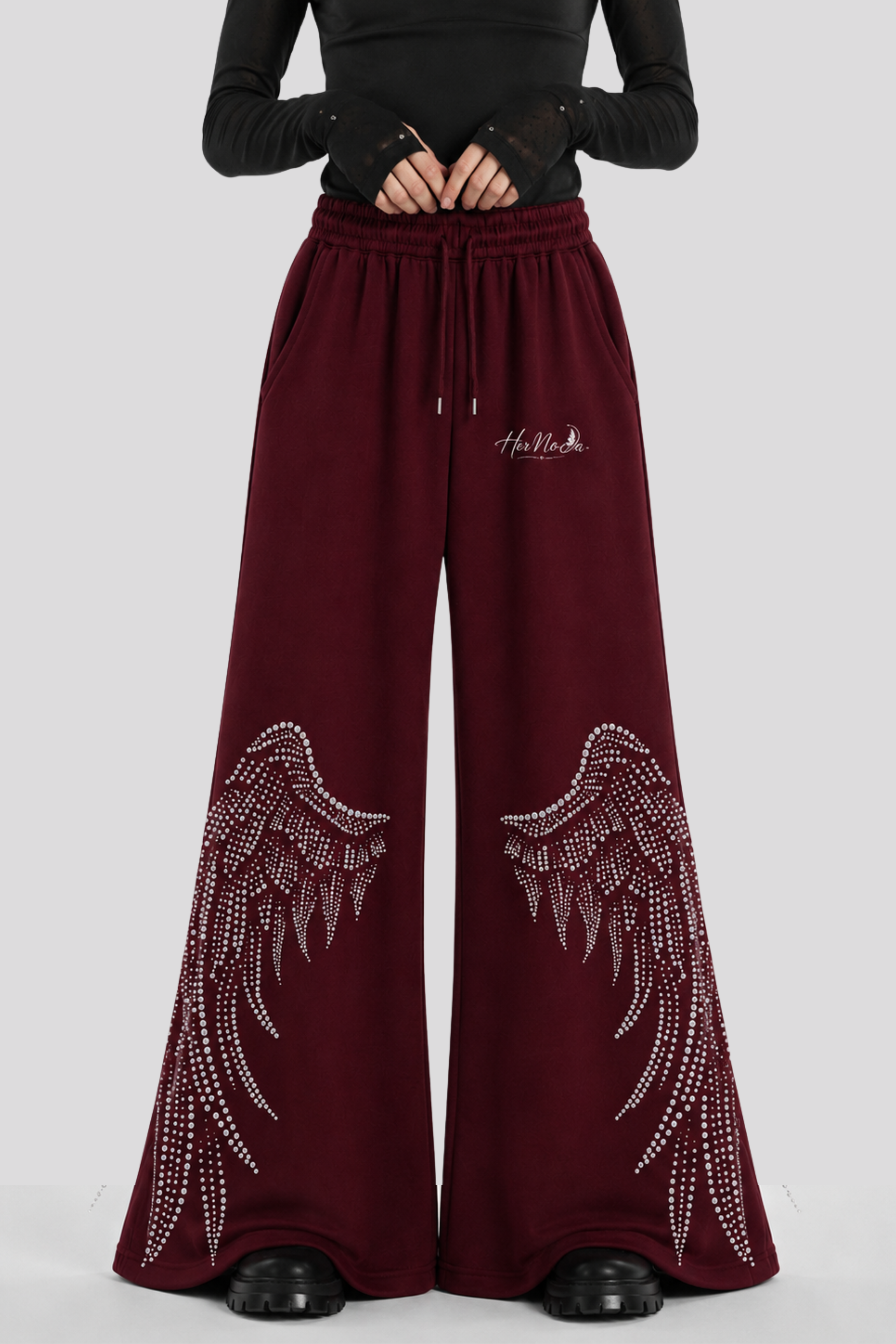 ANGEL WING FLARE HEM TROUSER - MAROON