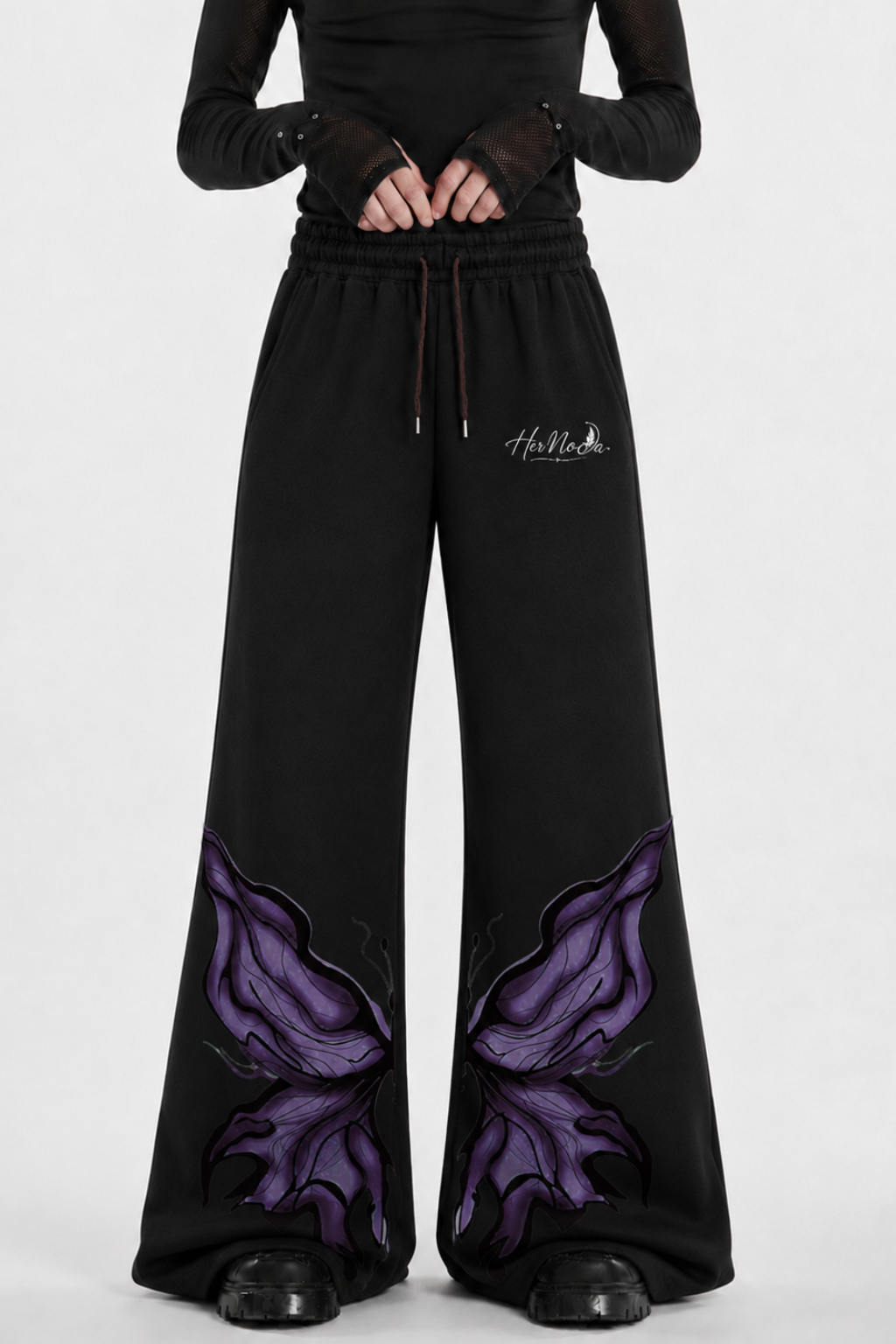 BUTTERFLY BLOOM FLARE HEM TROUSER - BLACK