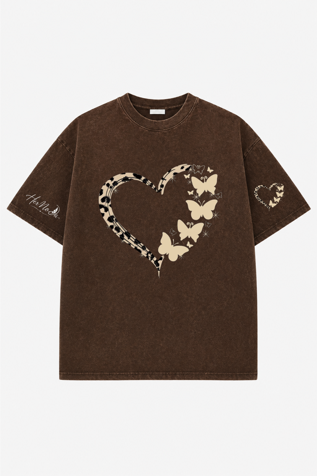 FLUTTER HEART ACID WASH TEE - BROWN