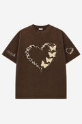 FLUTTER HEART ACID WASH TEE - BROWN