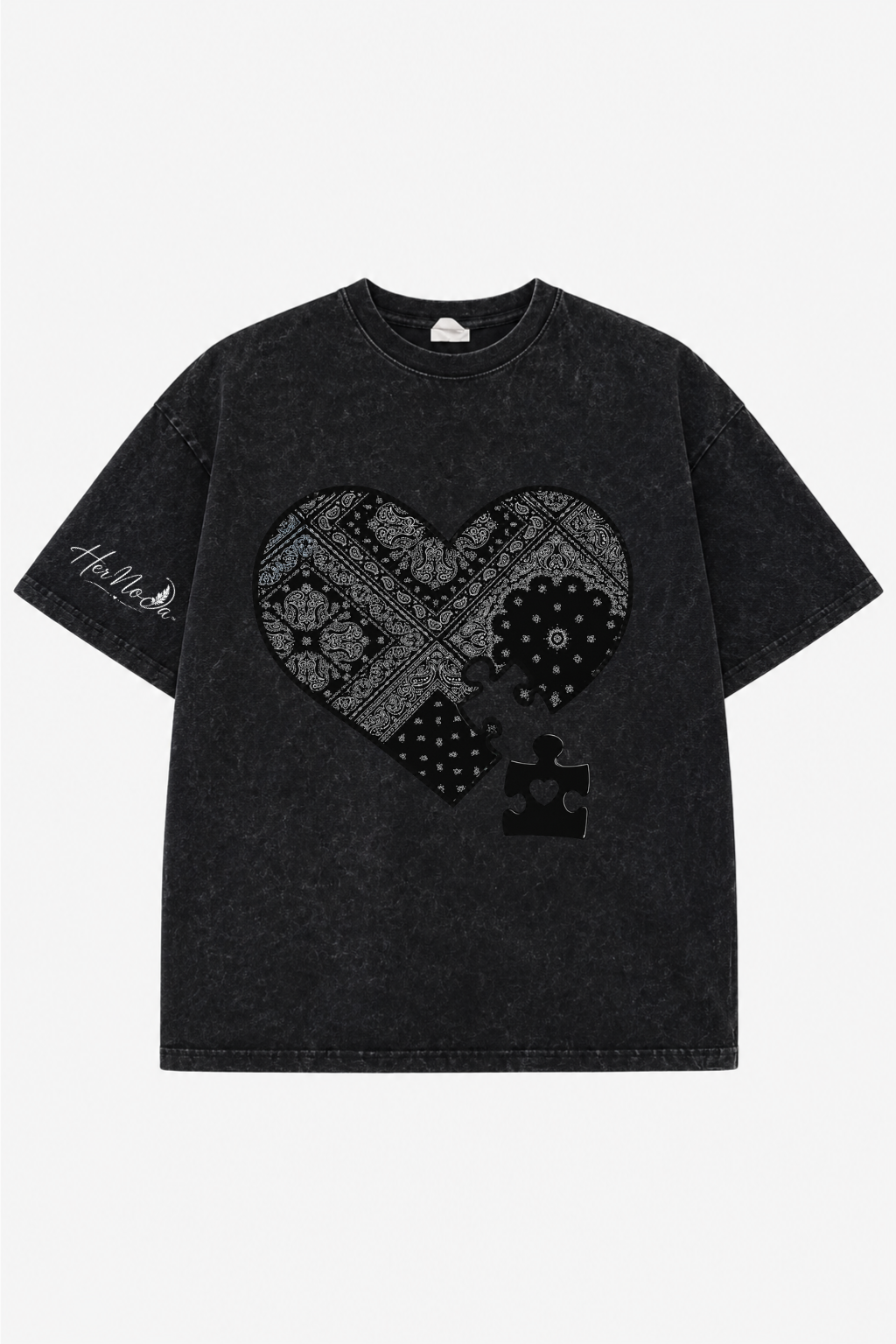 THE MISSING HEART ACID WASH TEE - SMOKY BLACK