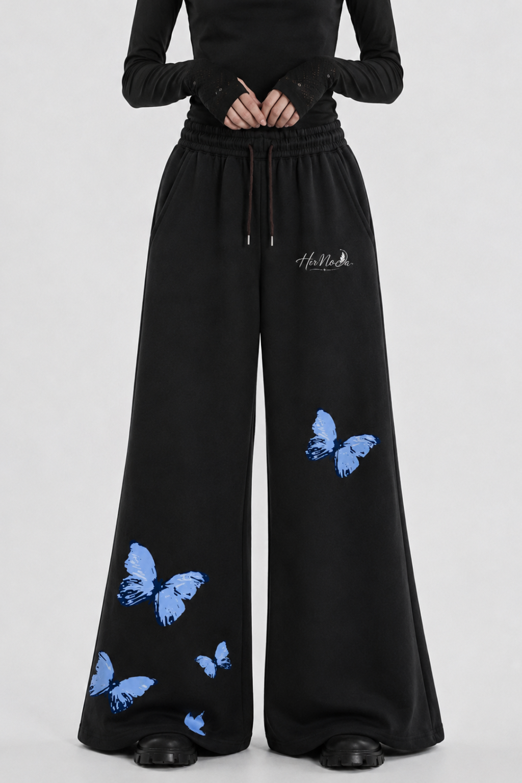 LUNA BUTTERFLY FLARE HEM TROUSER - BLACK