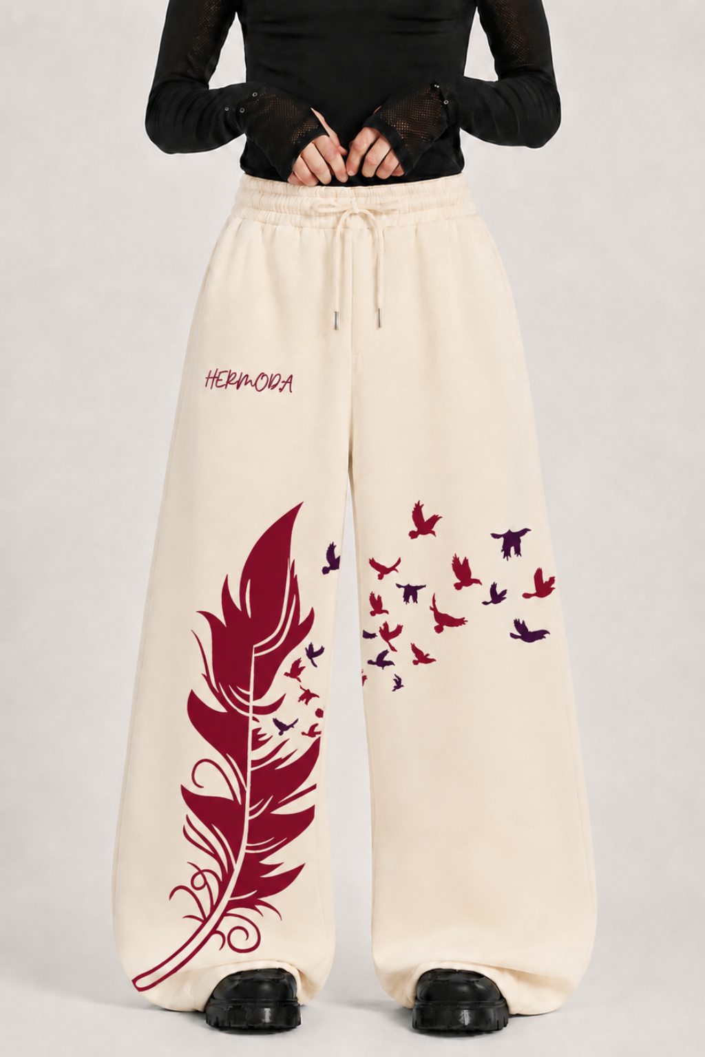 FREEDOM FEATHER BAGGY TROUSER - CREAM